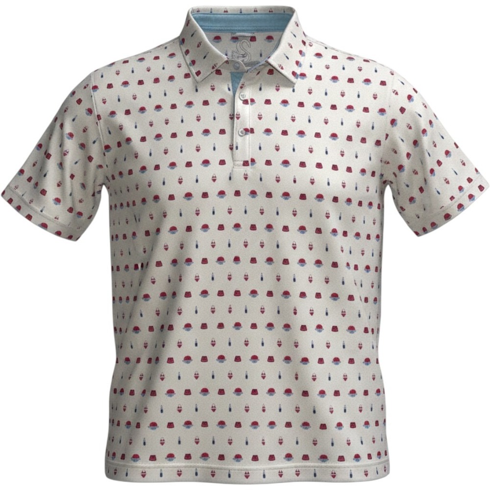 Swannies Co Mens Large Short Sleeve Polo Shirt White Beach All Over Print Golf - Picture 2 of 5